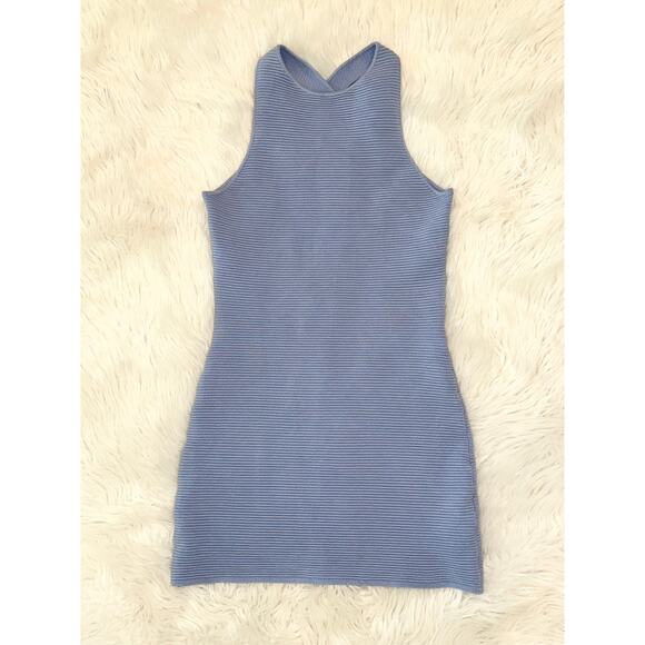 Abercrombie & Fitch Scuba Cross-Back Elevated Ribbed Knit Mini Dress Light Blue - Picture 5 of 13